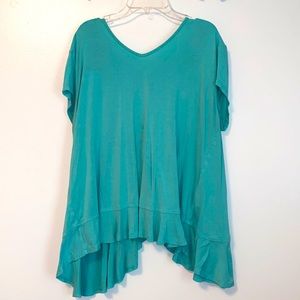 Teal Ruffled open back blouse